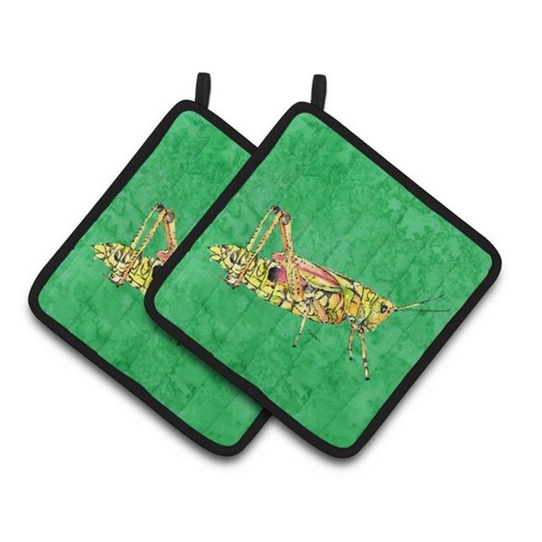 Carolines Treasures Grasshopper on Green Pair of Pot Holders, 7.5 x 3 x 7.5 in. 8849PTHD